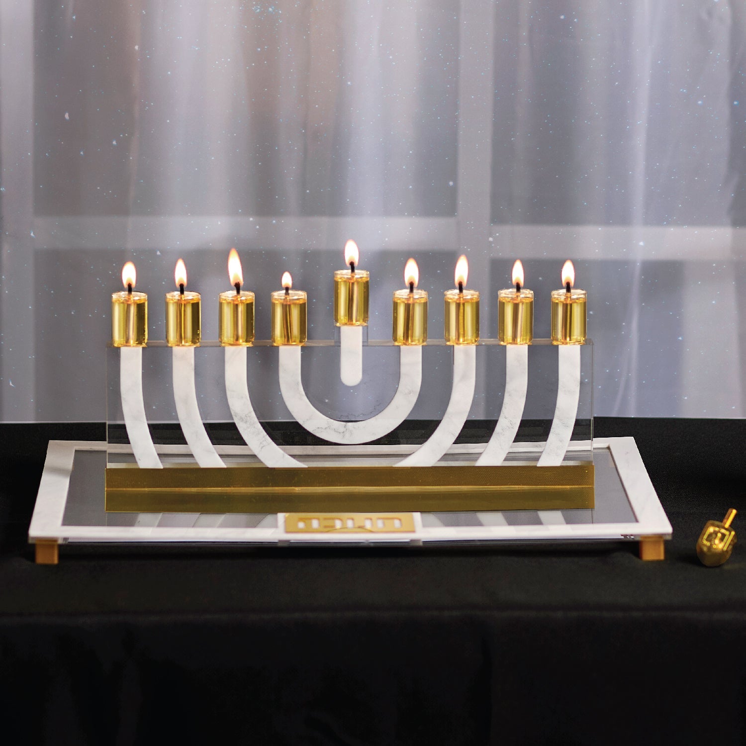 Modern Arc Menorah — lucite Judaica decor | Judaica Square Lakewood