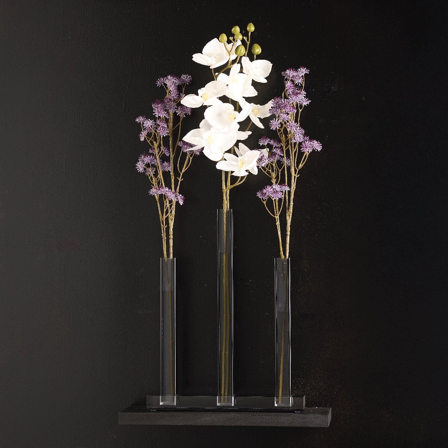 Triple Vase Centerpiece — Black Lucite — lucite Judaica decor | Judaica Square Lakewood