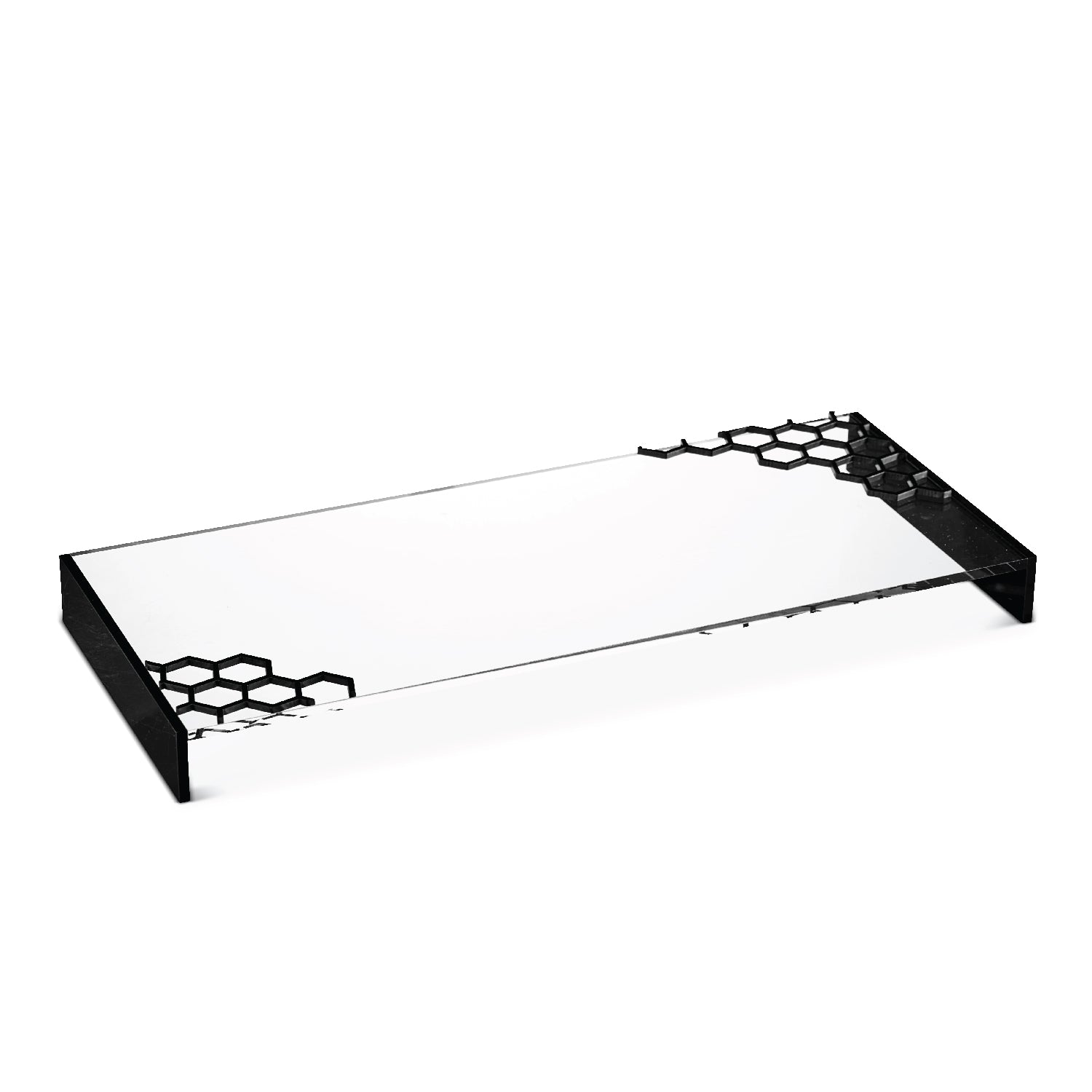 Honeycomb Laser Cut Tray — Black Lucite — lucite Judaica decor | Judaica Square Lakewood