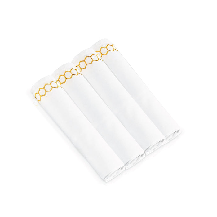 Honeycomb Cloth Napkins — four gold honeycomb embroidered cloth napkins | Judaica Square Lakewood
