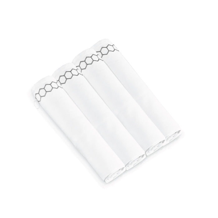 Honeycomb Cloth Napkins — four silver honeycomb embroidered cloth napkins | Judaica Square Lakewood