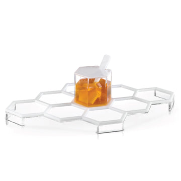 Honeycomb Tabletop Simanim Tray — White Marble Lucite