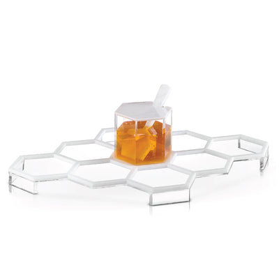 Honeycomb Tabletop Simanim Tray — White Marble Lucite