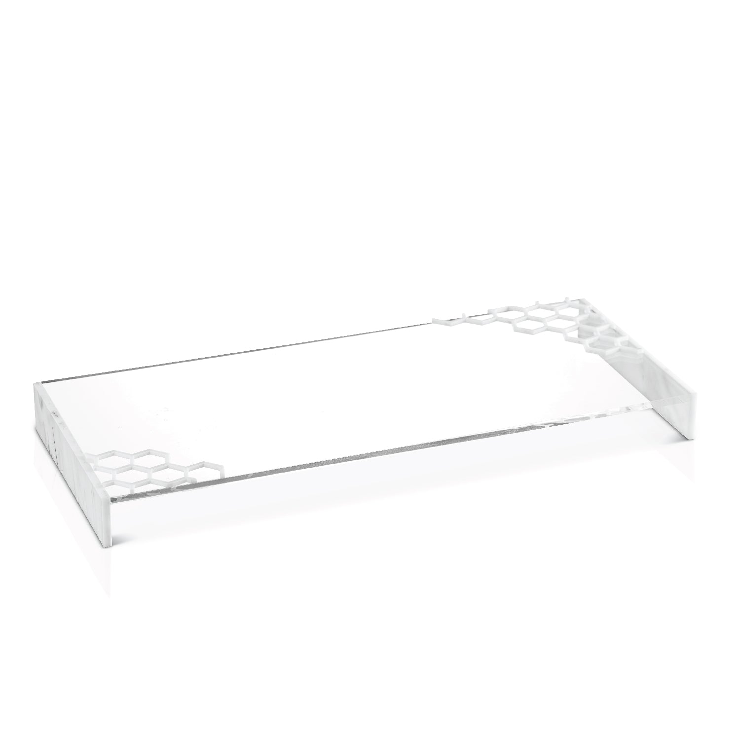 Honeycomb Laser Cut Tray — White Marble — lucite Judaica decor | Judaica Square Lakewood
