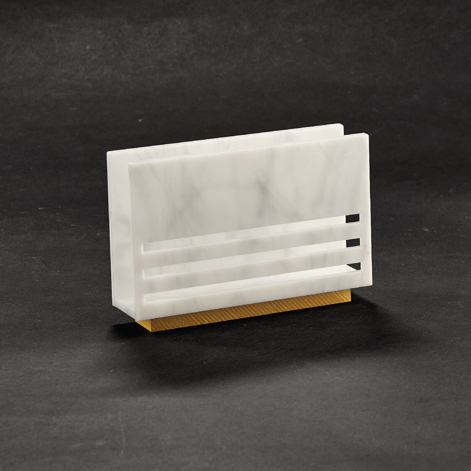 Triple Line Napkin Holder — White Marble — lucite Judaica decor | Judaica Square Lakewood