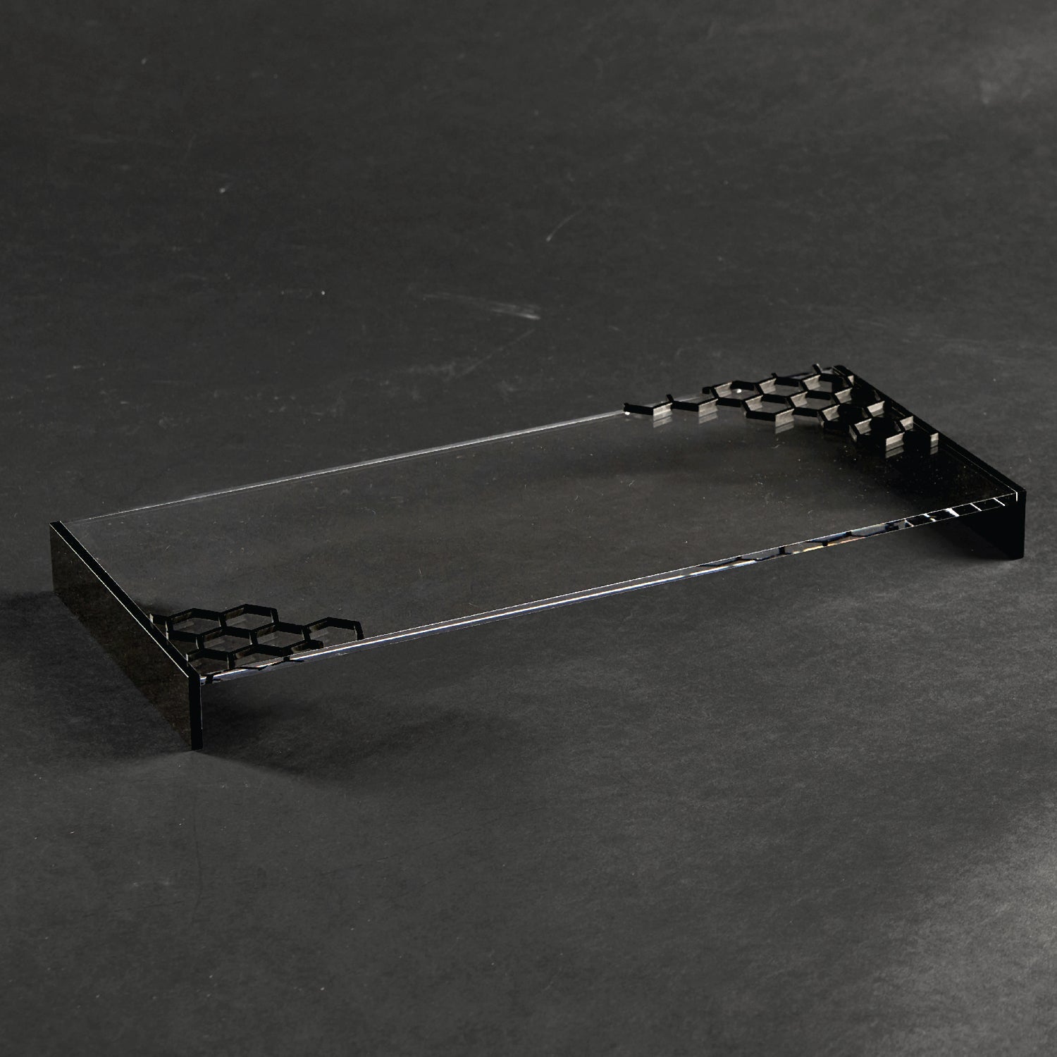 Honeycomb Laser Cut Tray — Black Lucite — lucite Judaica decor | Judaica Square Lakewood