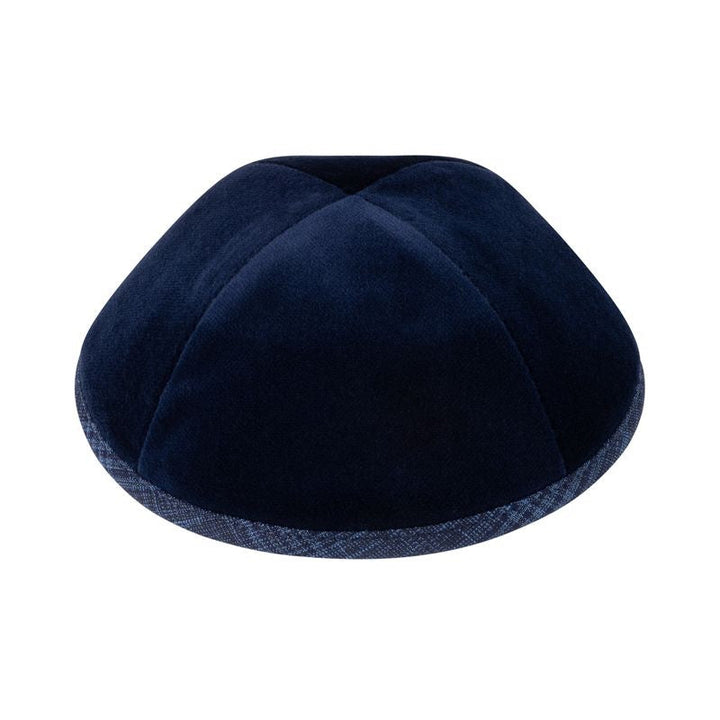 Navy Velvet Kippah – Blue Sketch Plaid Rim Yarmulke