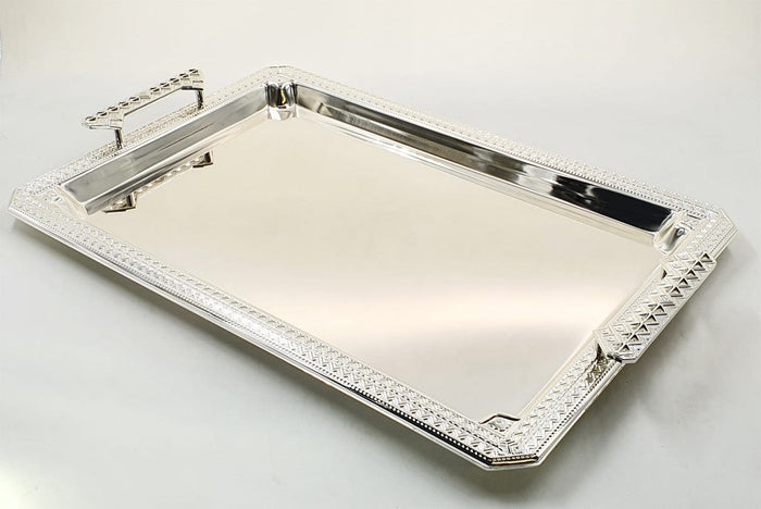 Silverplate Candlestick Tray-Silver Design W/ Silver Handles-21"x14" (CP-60073)