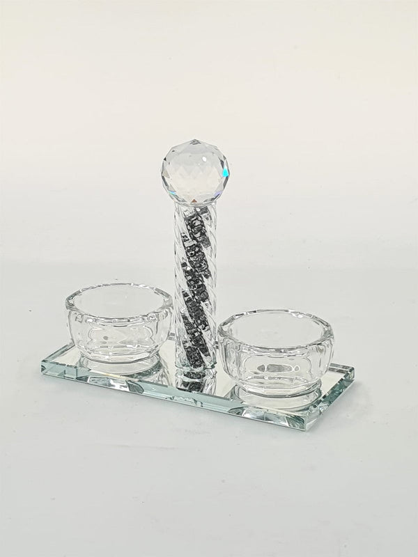 Crystal Salt & Pepper Dish-Silver Design (MC-13046)