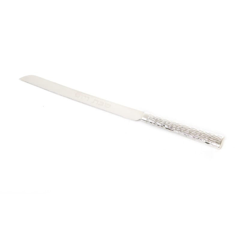 Challah Knife-Shabbos Designed Handle-Nickel Plated-Silver Handle (KN-X5038D)