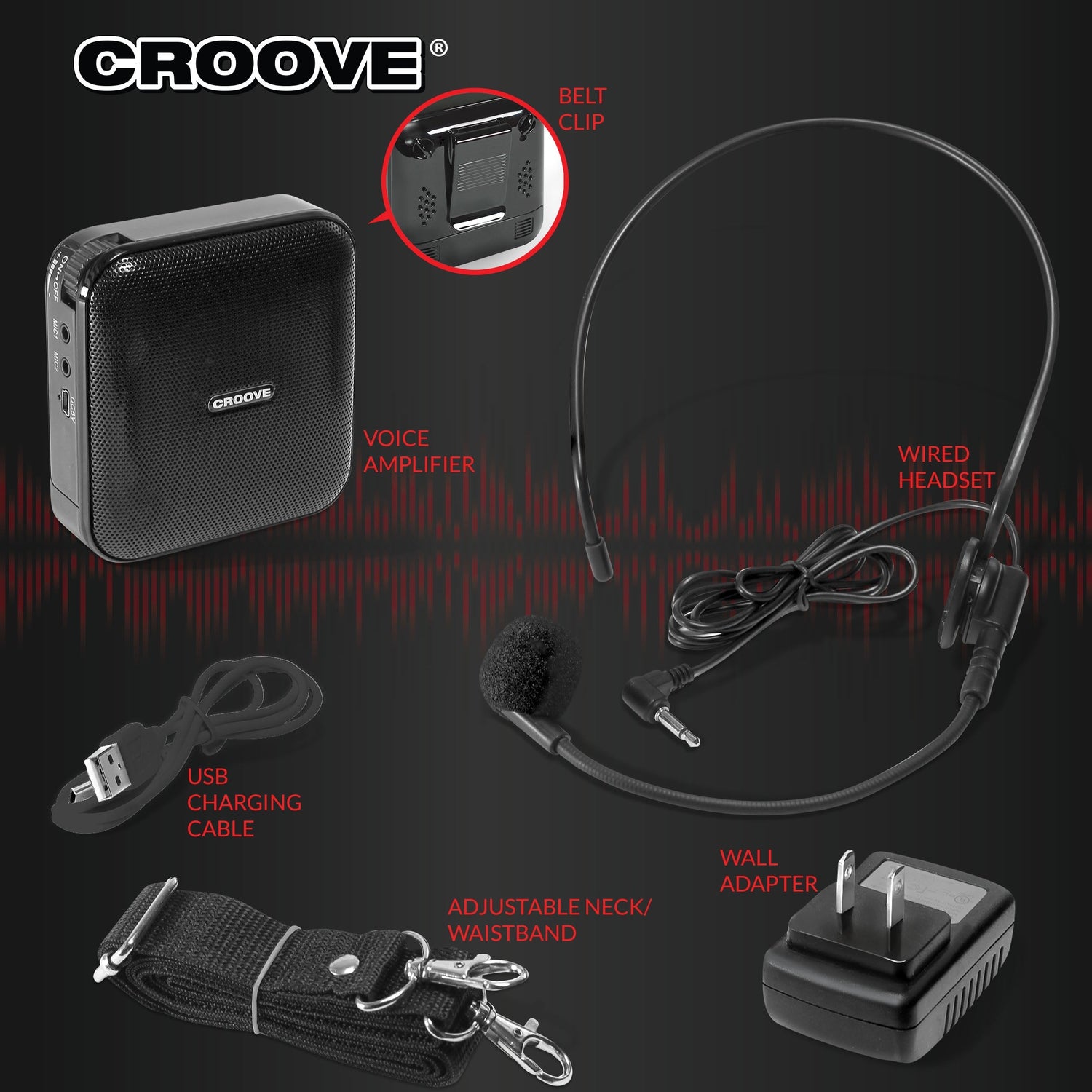 Croove Voice Amplifier - Rechargeable Headset Mic with Belt Clip — portable teacher, view 4 | Judaica Square Lakewood