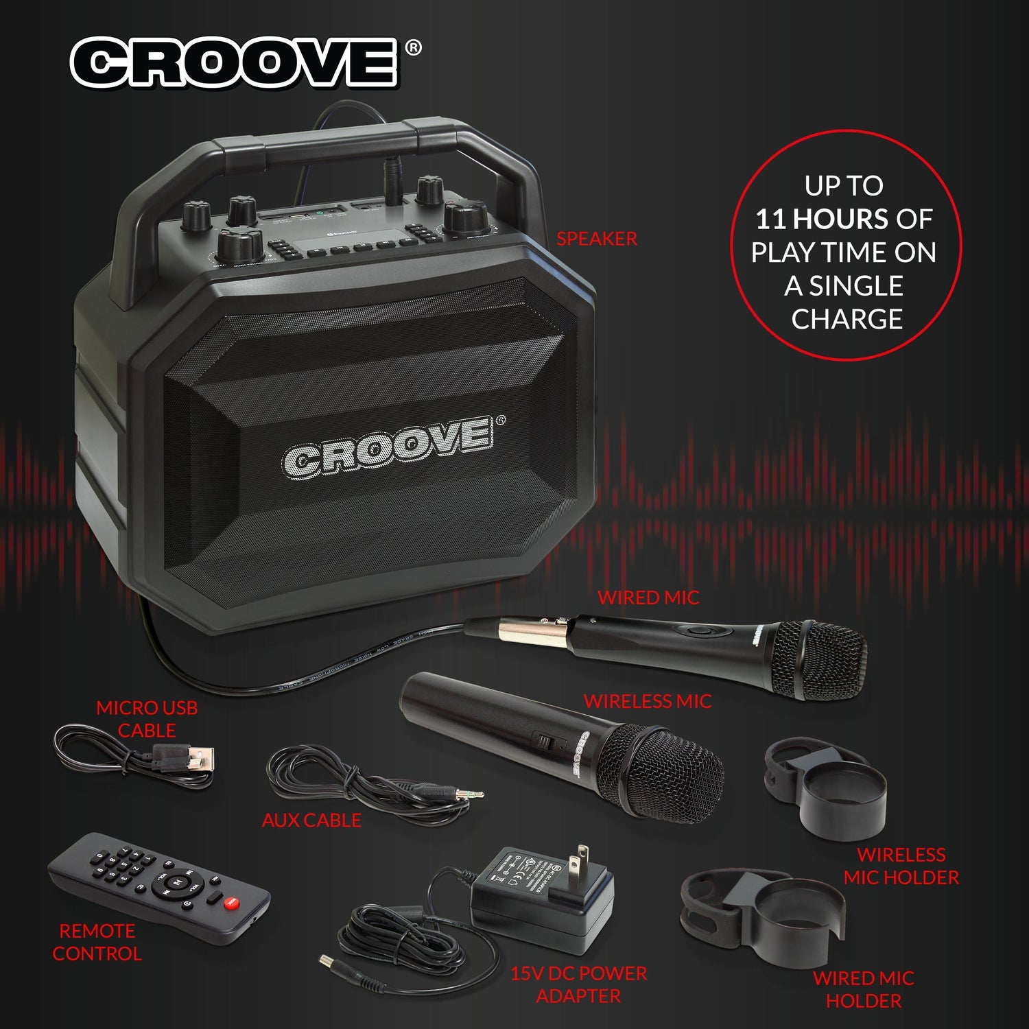 Croove Party Box Portable Karaoke Machine - Rechargeable, Bluetooth — speaker, view 5 | Judaica Square Lakewood