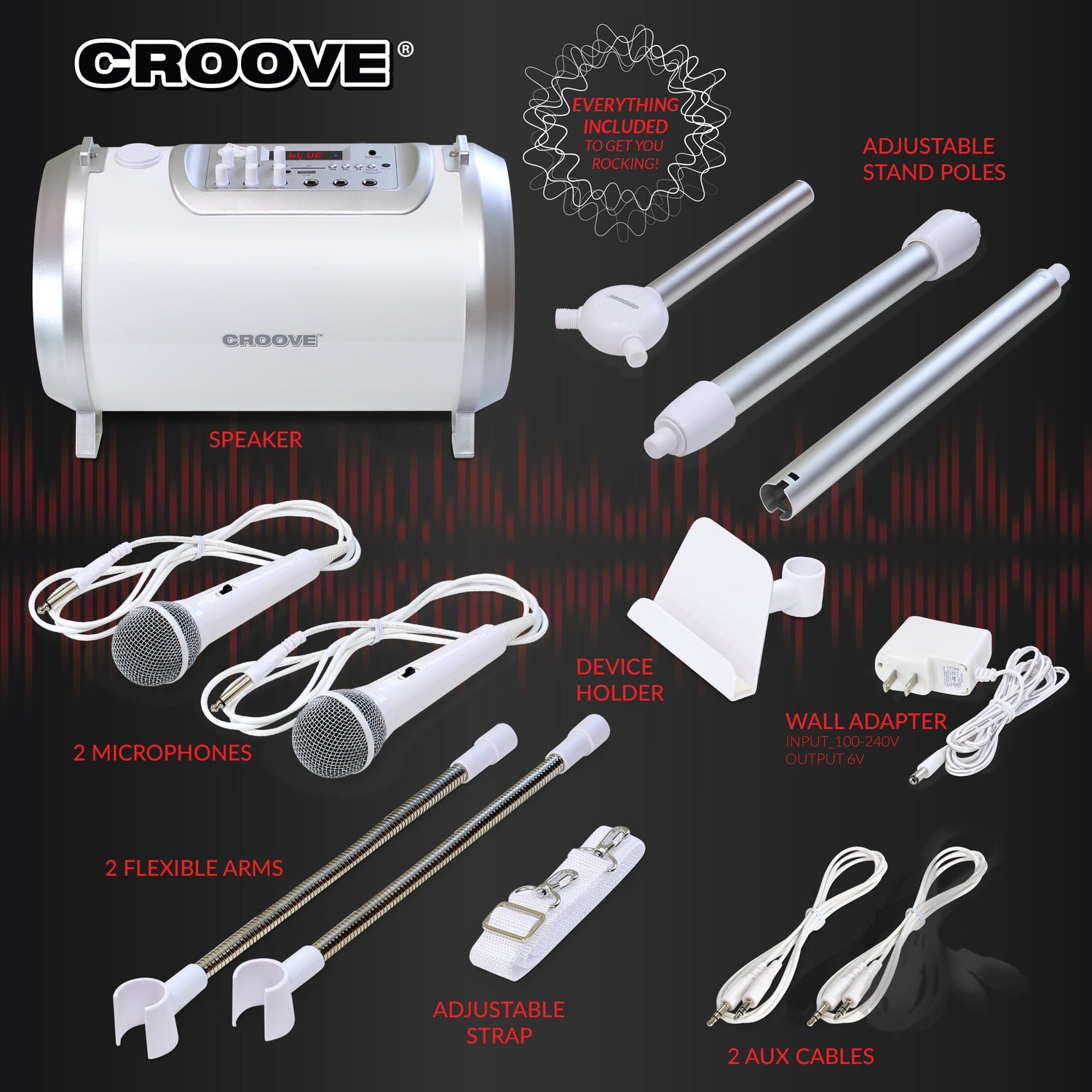 Croove Karaoke Machine with 2 Microphones - Bluetooth, USB, AUX, SD — product view, view 6 | Judaica Square Lakewood