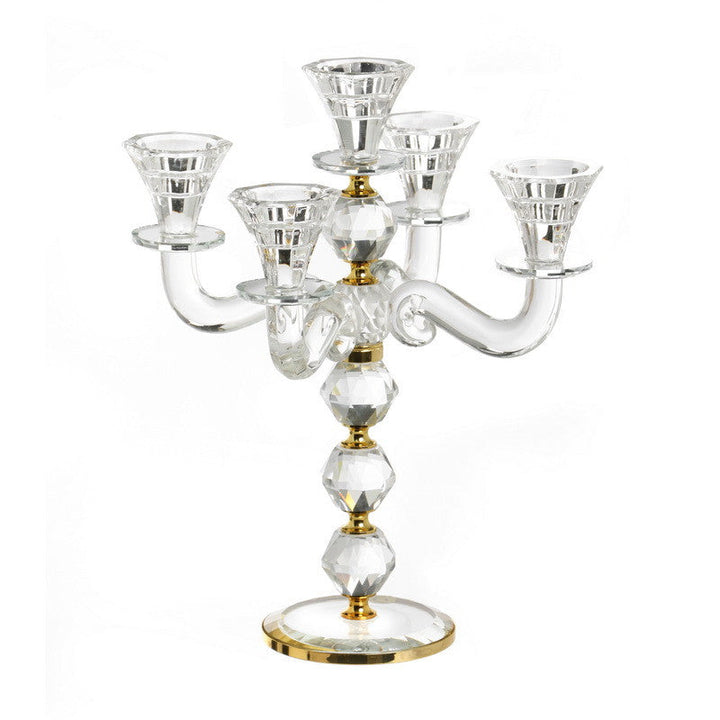 12-inch clear crystal five-branch candelabra with gold-tone rings