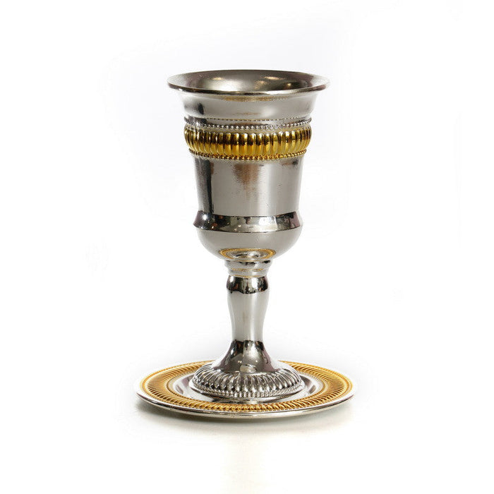 Silver Plated Kiddush Cup-Gold Stripes (KC-X1549S)