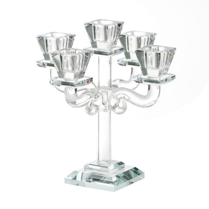 8-Inch Clear Crystal 5-Branch Candelabra with Square Cups