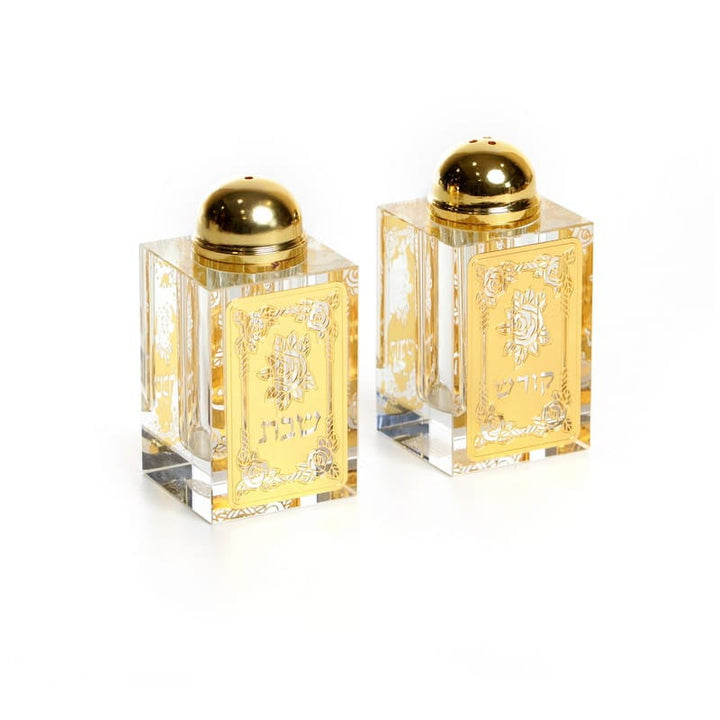 Crystal Salt & Pepper Shakers-Gold Plate Design