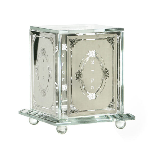 Crystal & Silver Plate Tzedakah Box  (TZ-X2276A)