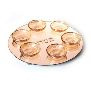 Crystal Seder Plate-15" Amber Gold Design on Ball Legs