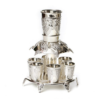Silverplate Filigree Kiddush Fountain-- 6 Cups-Grapes Design (SHB-X2630A) AKA [SHB-3186S]