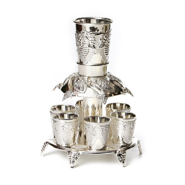 Silverplate Filigree 6-Cup Kiddush Fountain, Grapes Design