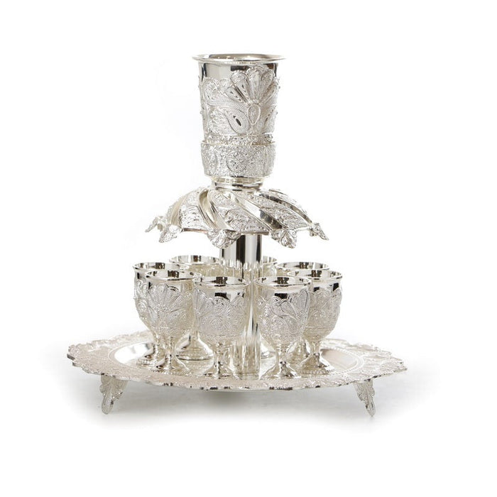 Silverplate Filigree Kiddush Fountain-- 8 Cups-On Stem (SHB-X2913B)