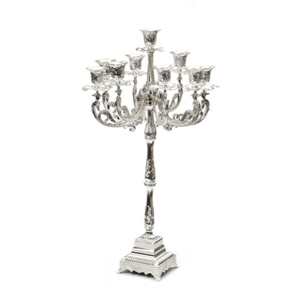 9 Branch Silverplated Traditional Candelabra-- 24" (CS-X3054)