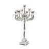 24-inch silver-plated nine-branch candelabra with ornate scrollwork