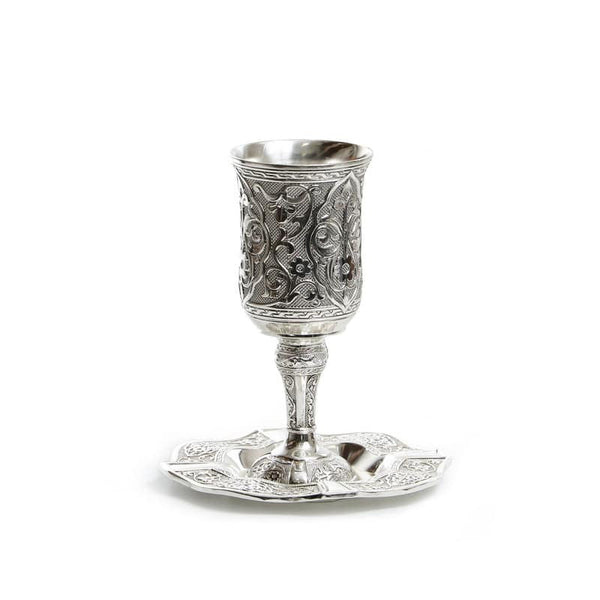Silverplate Flower Antique Design Kiddush Cup (KC-X3065)