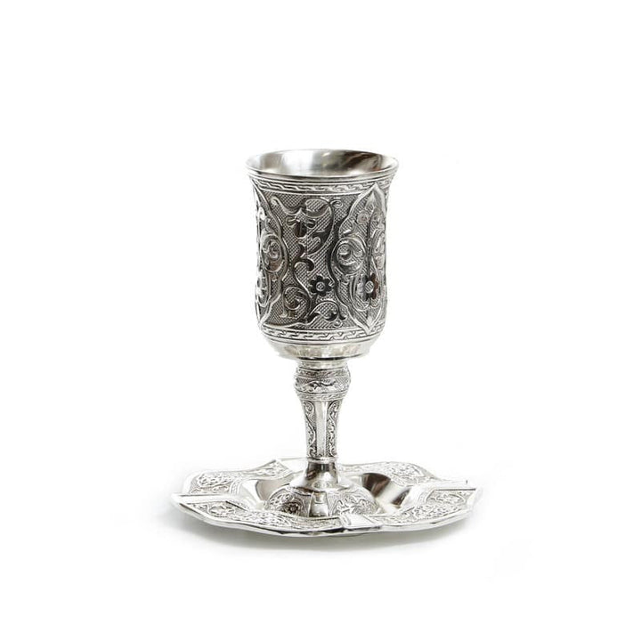 Silverplate Flower Antique Design Kiddush Cup (KC-X3065)