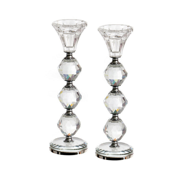 Crystal Candlestick-Pair-w/Silver Rings-9" (CS-X3131GS)