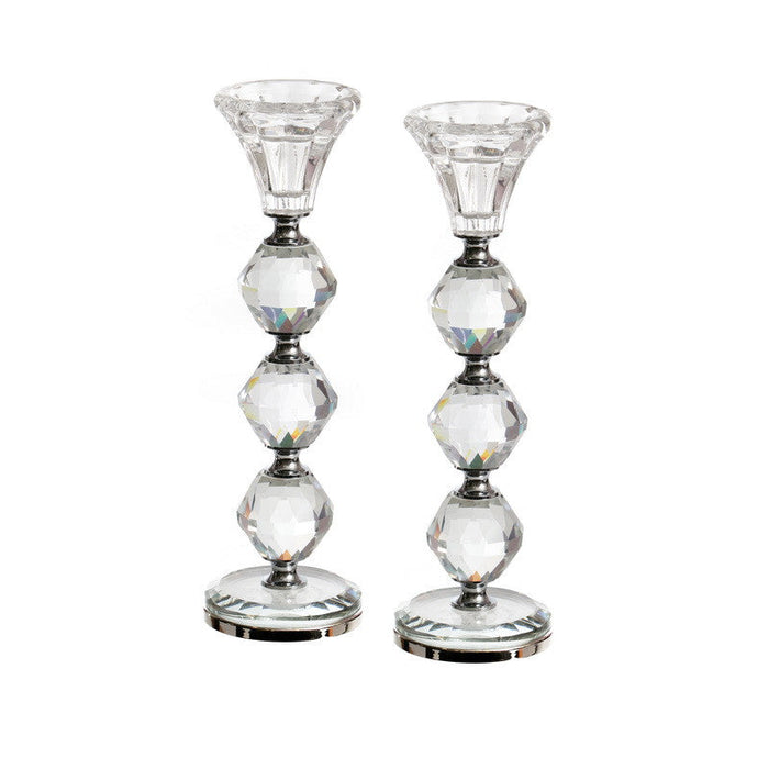 Crystal Candlestick-Pair-w/Silver Rings-9" (CS-X3131GS)