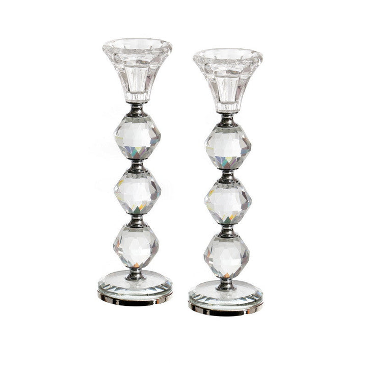 Crystal Candlestick-Pair-w/Silver Rings-9" (CS-X3131GS)