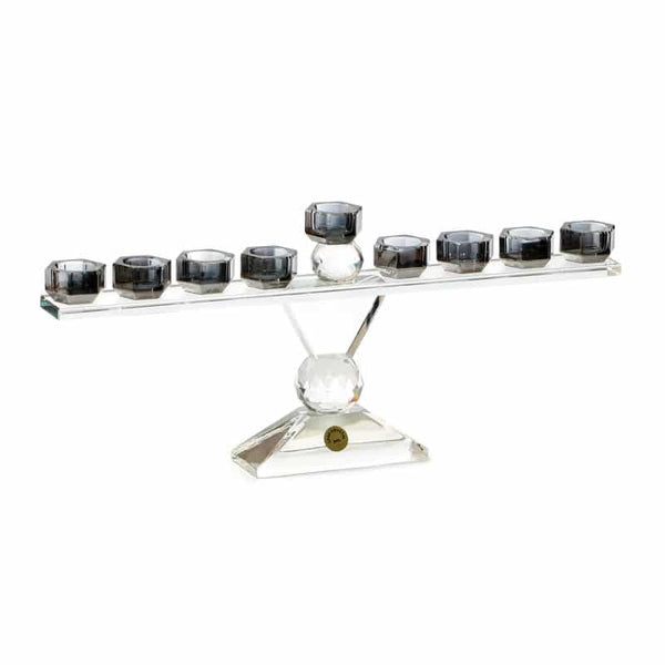Crystal Menorah-Gray Tint Glass -14"x7"(M-X348A)