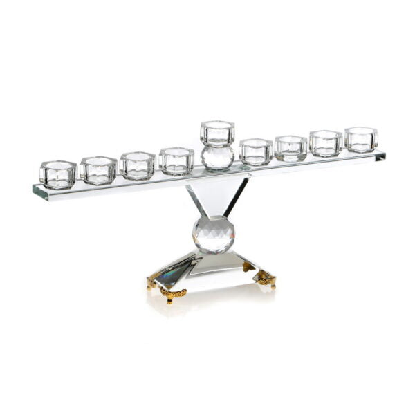 Crystal Menorah w/ Gold Feet-14"x6"h