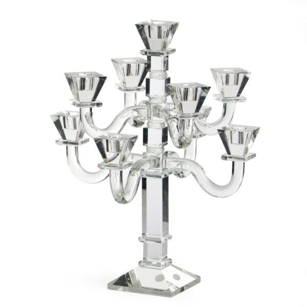 16-inch clear crystal nine-light tiered candelabra