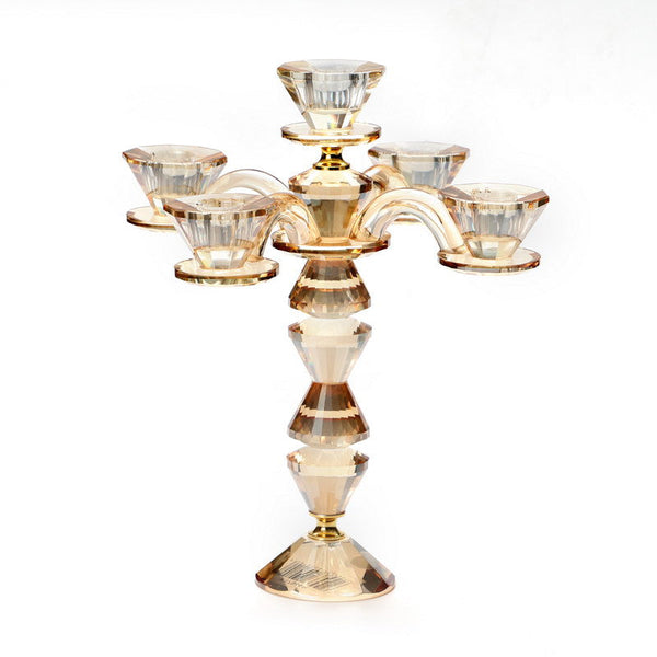 5 Branch Crystal Candelabra-Amber Color- 9.5" (CS-X3794A)