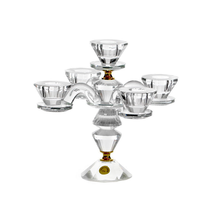 9.5-Inch Clear Crystal 5-Branch Candelabra with Gold-Tone Accents