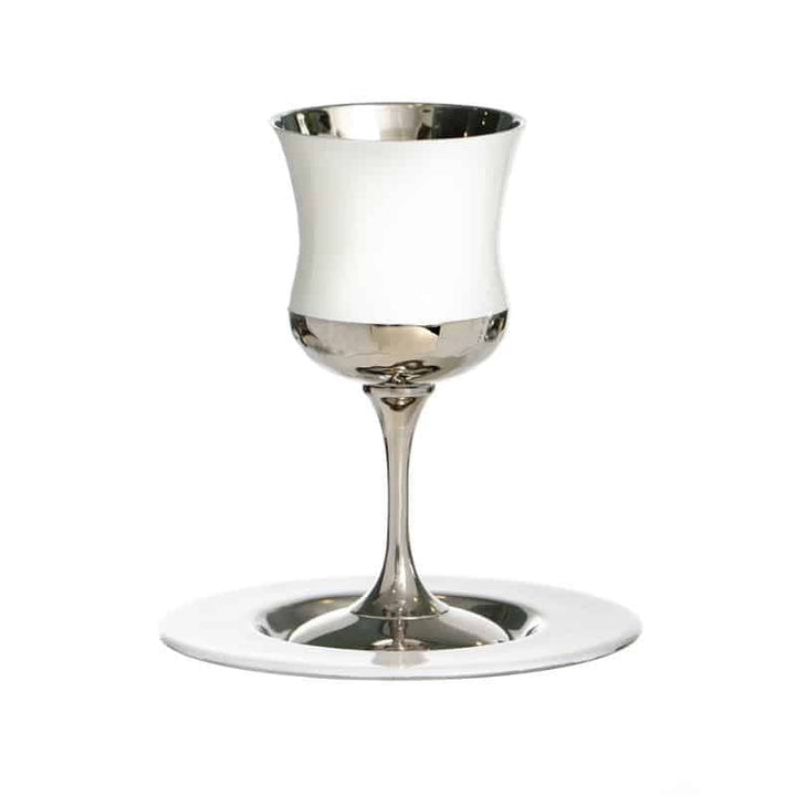 Silverplate/White Kiddush Cup on Stem W/ Plate