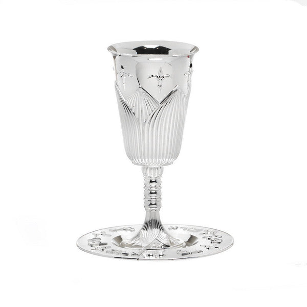 S/P Kiddush Cup-Mishkan-Flower Design w/ Foot (KC-X4300)