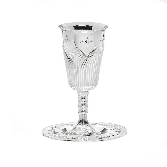 S/P Kiddush Cup-Mishkan-Flower Design w/ Foot (KC-X4300)