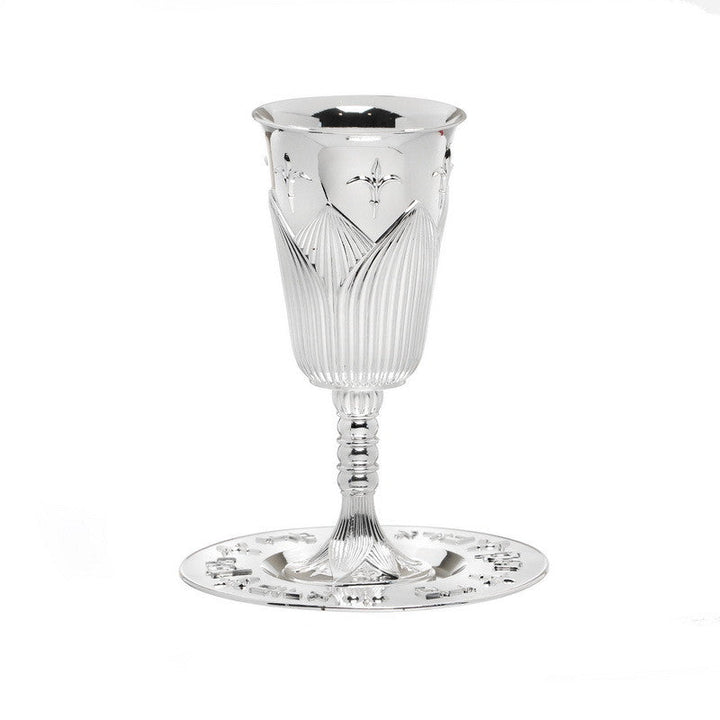 S/P Kiddush Cup-Mishkan-Flower Design w/ Foot (KC-X4300)