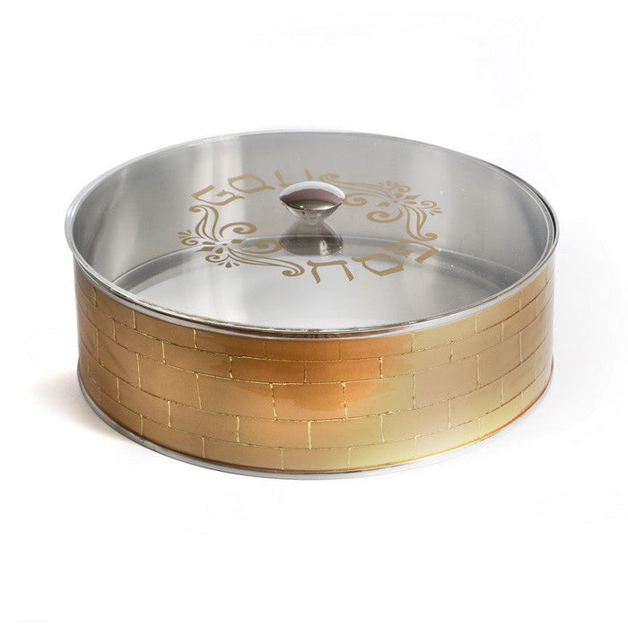 Gold Stainless Steel Round Matzah Box 16" (P-X4726A)