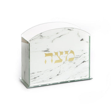 Square Crystal Matzah Box-White Marble Design 7.5" (P-X4727WM)