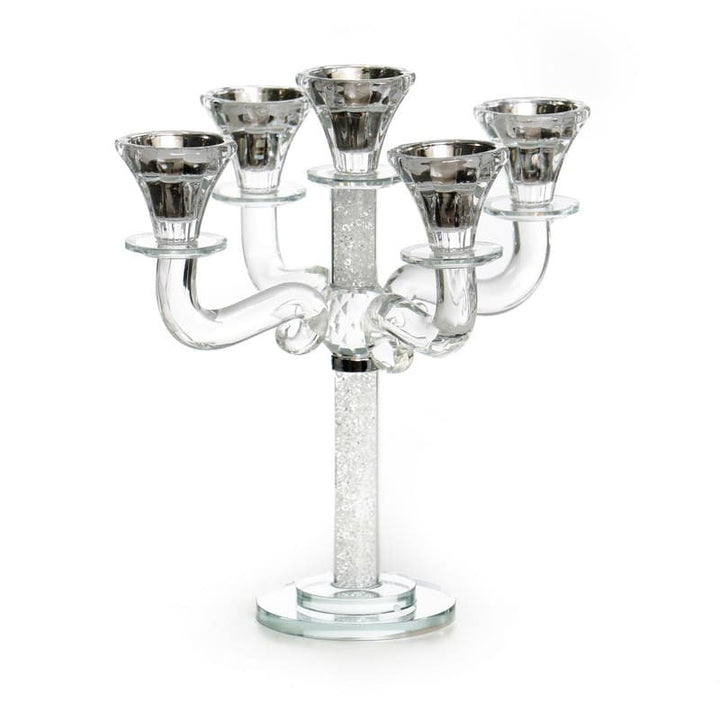 12-Inch Crystal 5-Branch Candelabra with Silver Accent