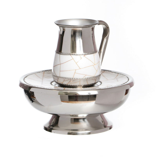 Stainless Mayim Achronim-Geometric Design White/Gold (MA-X4882W)