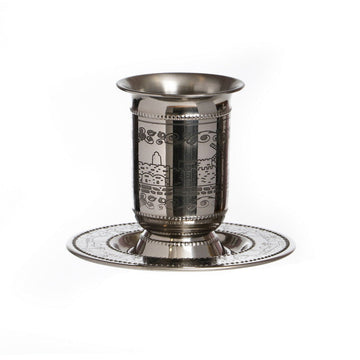 Stainless Steel Kiddush Cup-Jerusalem Etch Design (KC-X4884)
