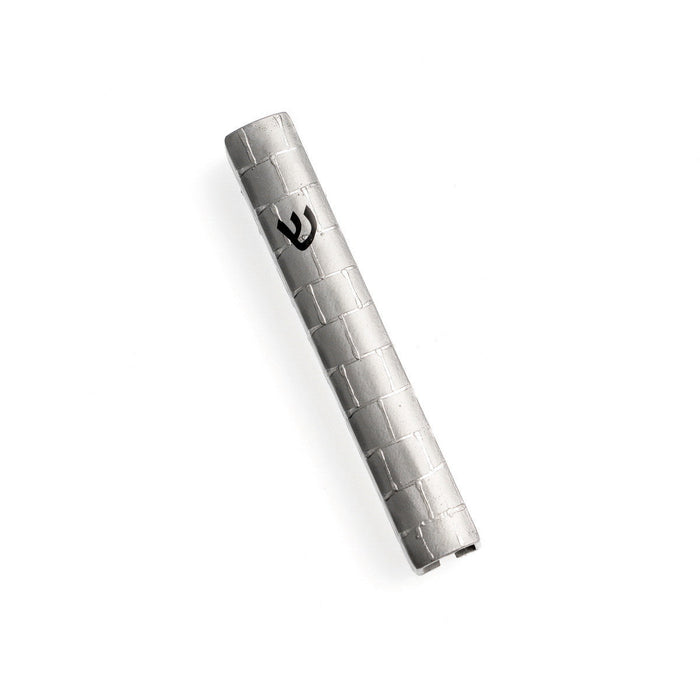 Silver Metal Mezuzah Case 12cm-Jerusalem Stone Design (MZ-X4977KS)