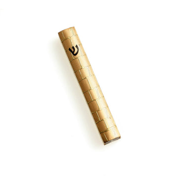 Gold Metal Mezuzah Case 12cm-Jerusalem Stone Design (MZ-X4977KZ)