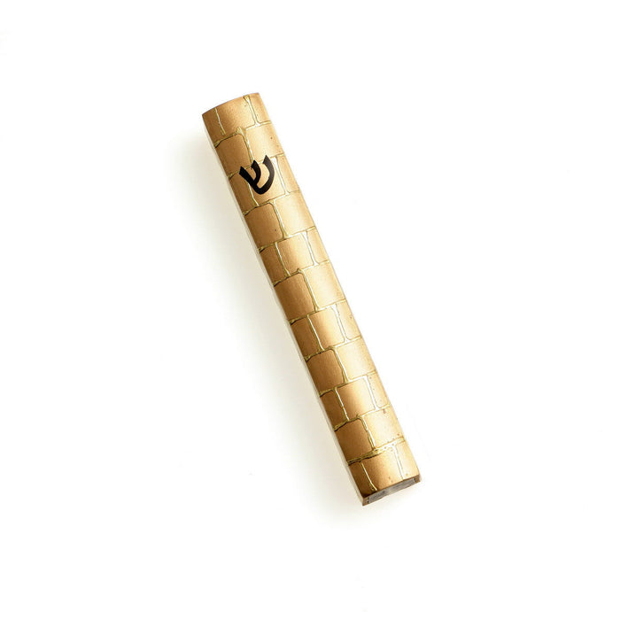 Gold Metal Mezuzah Case 12cm-Jerusalem Stone Design (MZ-X4977KZ)